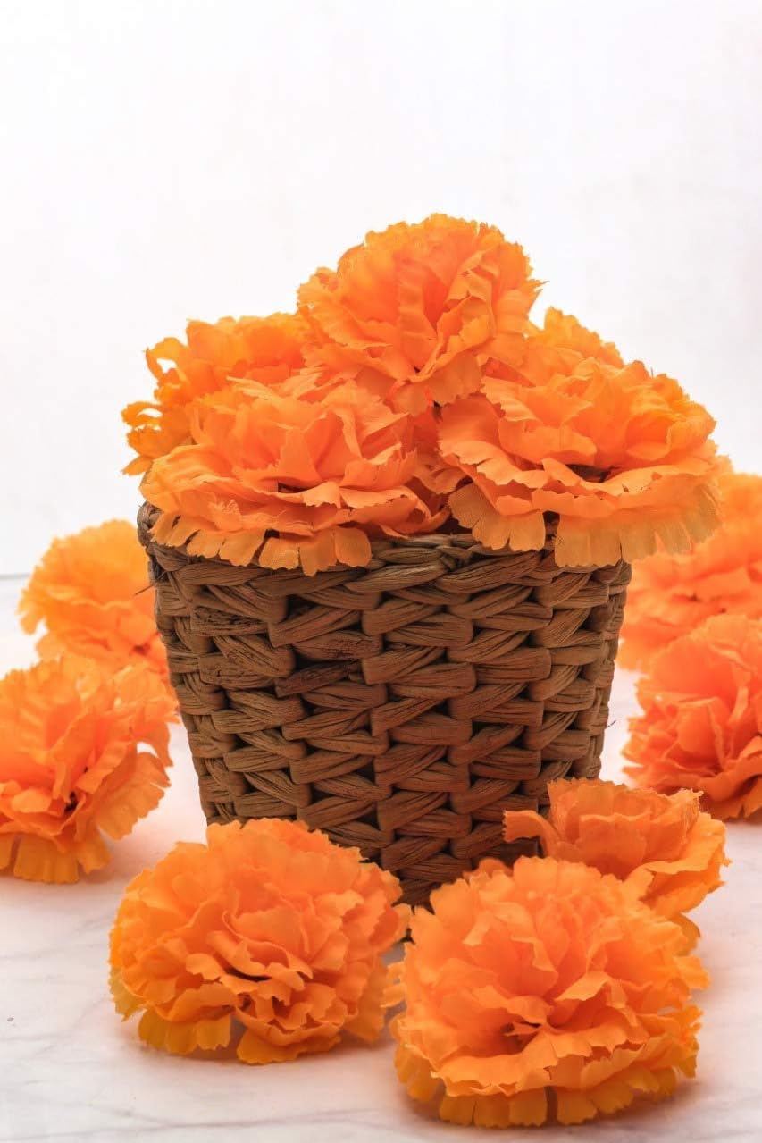Orange Silk Head Marigold Artificial Flowers For Dia De Los Muertos Diwali