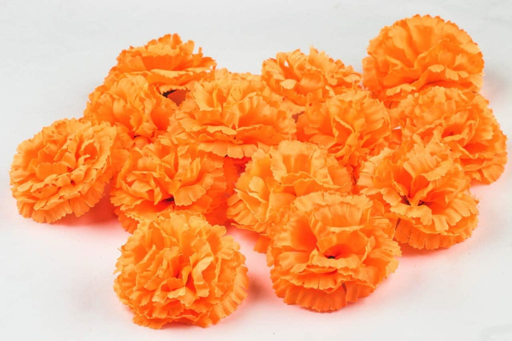 Orange Silk Head Marigold Artificial Flowers For Dia De Los Muertos Diwali