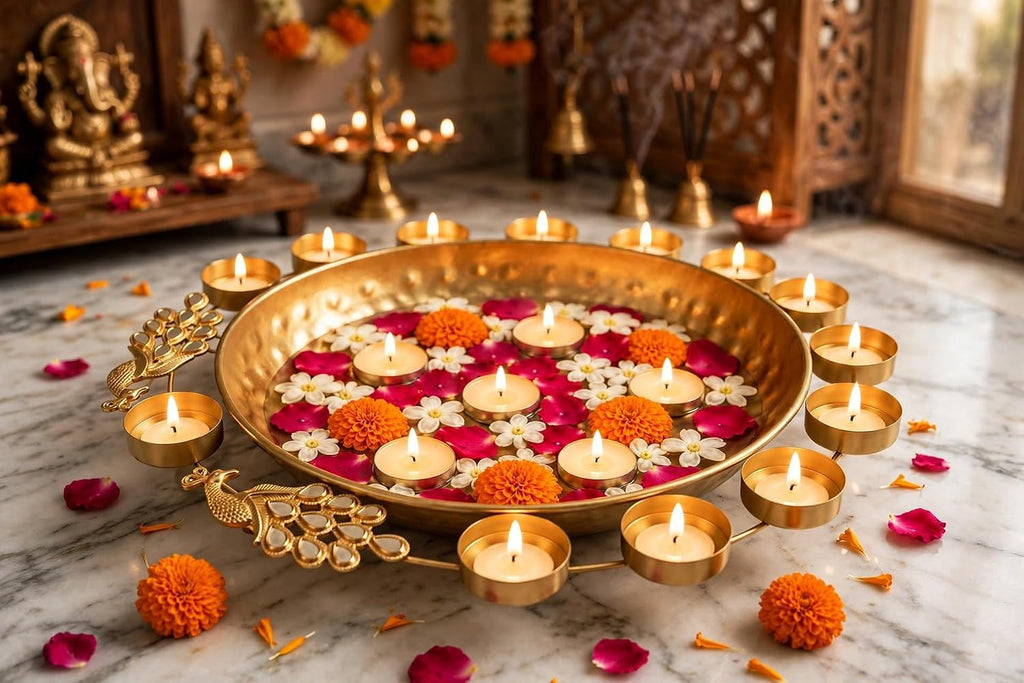 Peacock Urli for Diwali 12 Diya Holders Floating Flower Home Decor