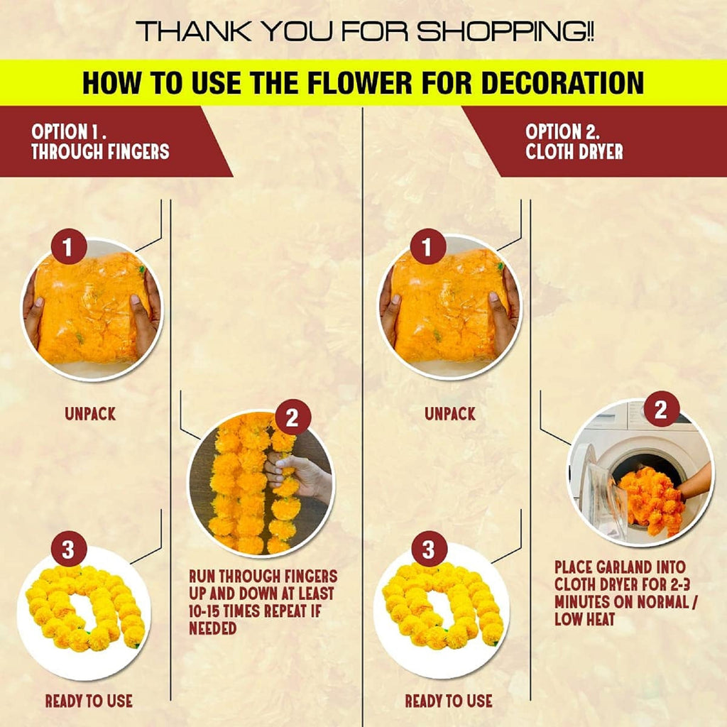 5 Pcs Artificial Marigold Garland for Decoration, Diwali Decor Garlands 5Ft