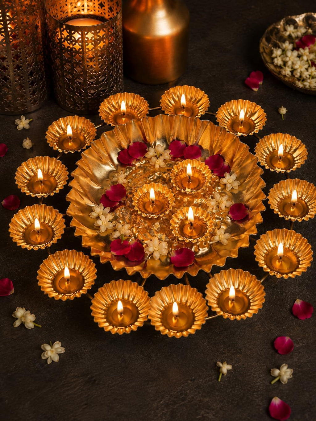 Urli Bowl For Diwali Decoration 12 Tealight Candles Holder 14 Inch