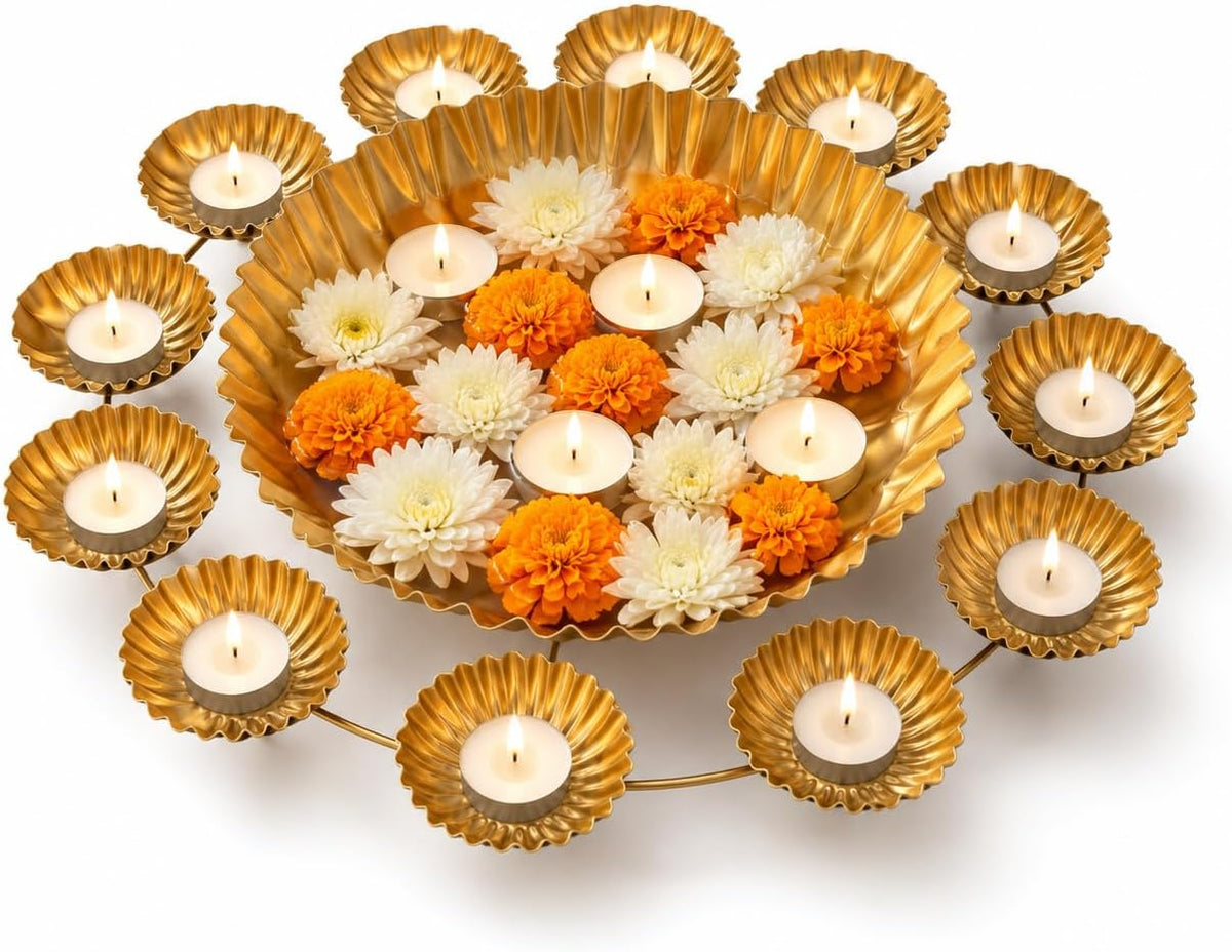 Urli Bowl For Diwali Decoration 12 Tealight Candles Holder 14 Inch