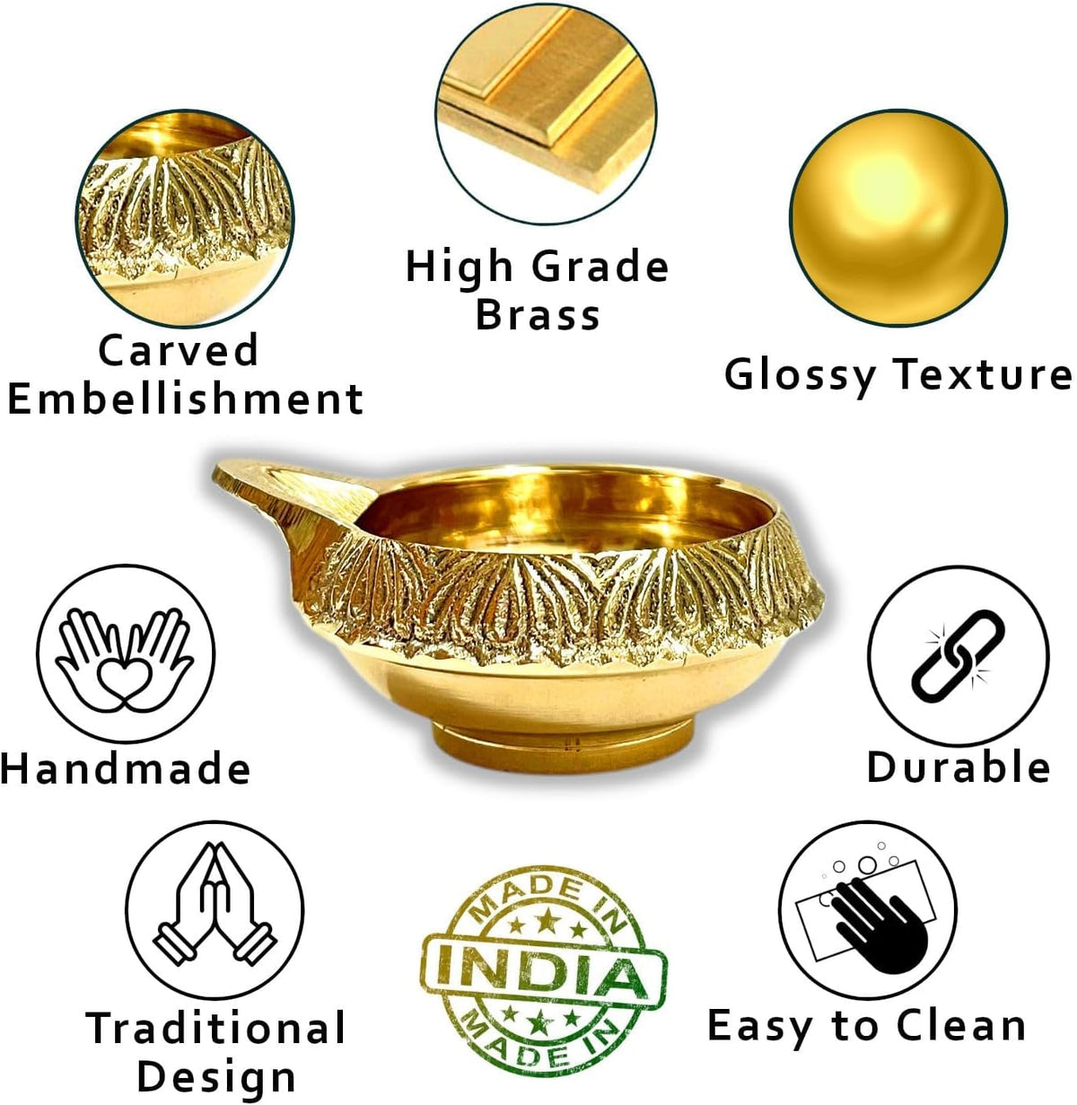 4 Pc Brass Kuber Diya Set for Diwali Pooja Traditional Oil lamp Deepak