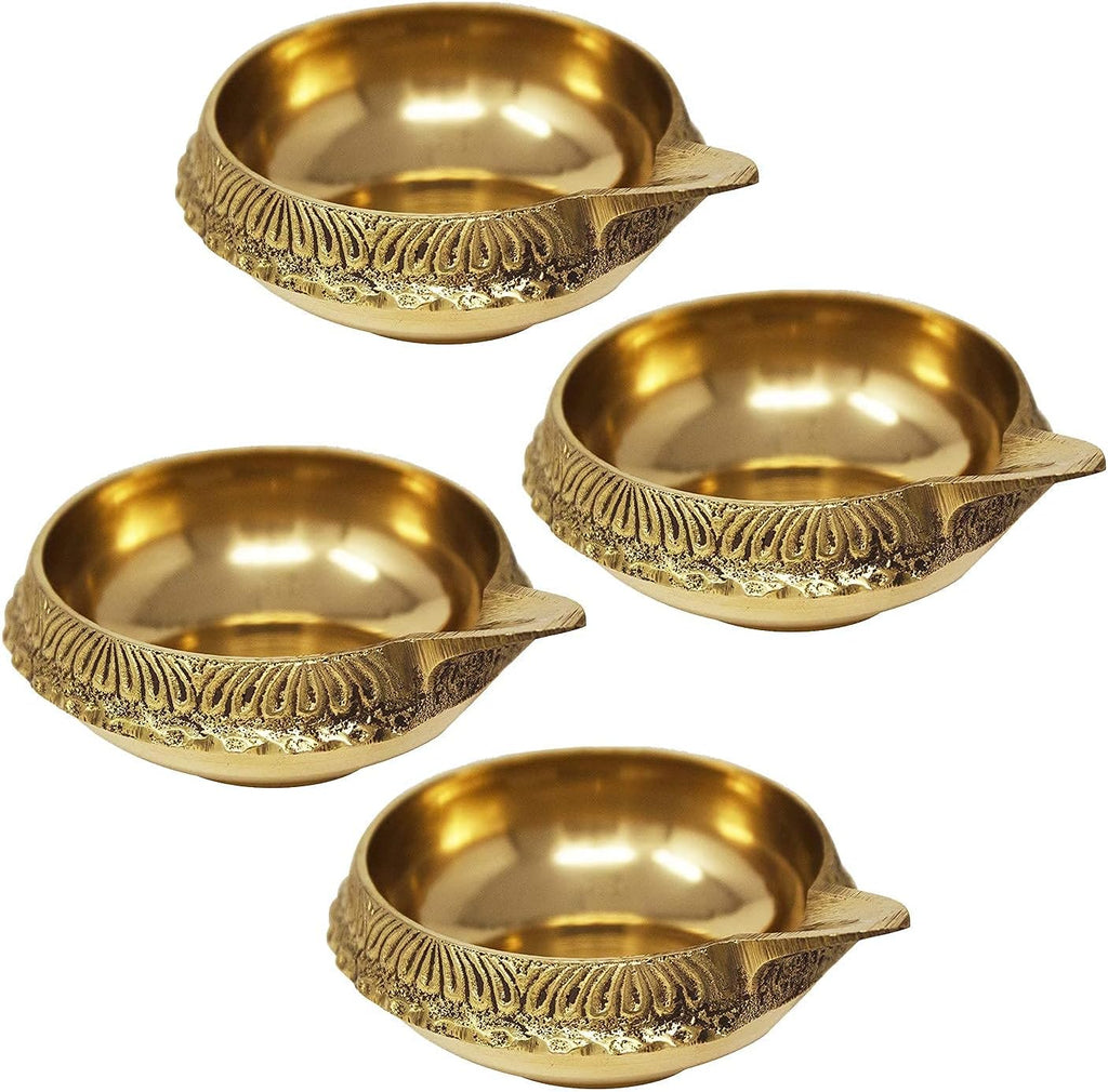 4 Pc Brass Kuber Diya Set for Diwali Pooja Traditional Oil lamp Deepak
