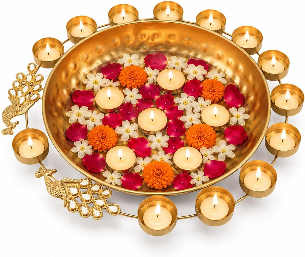 Peacock Urli for Diwali 12 Diya Holders Floating Flower Home Decor