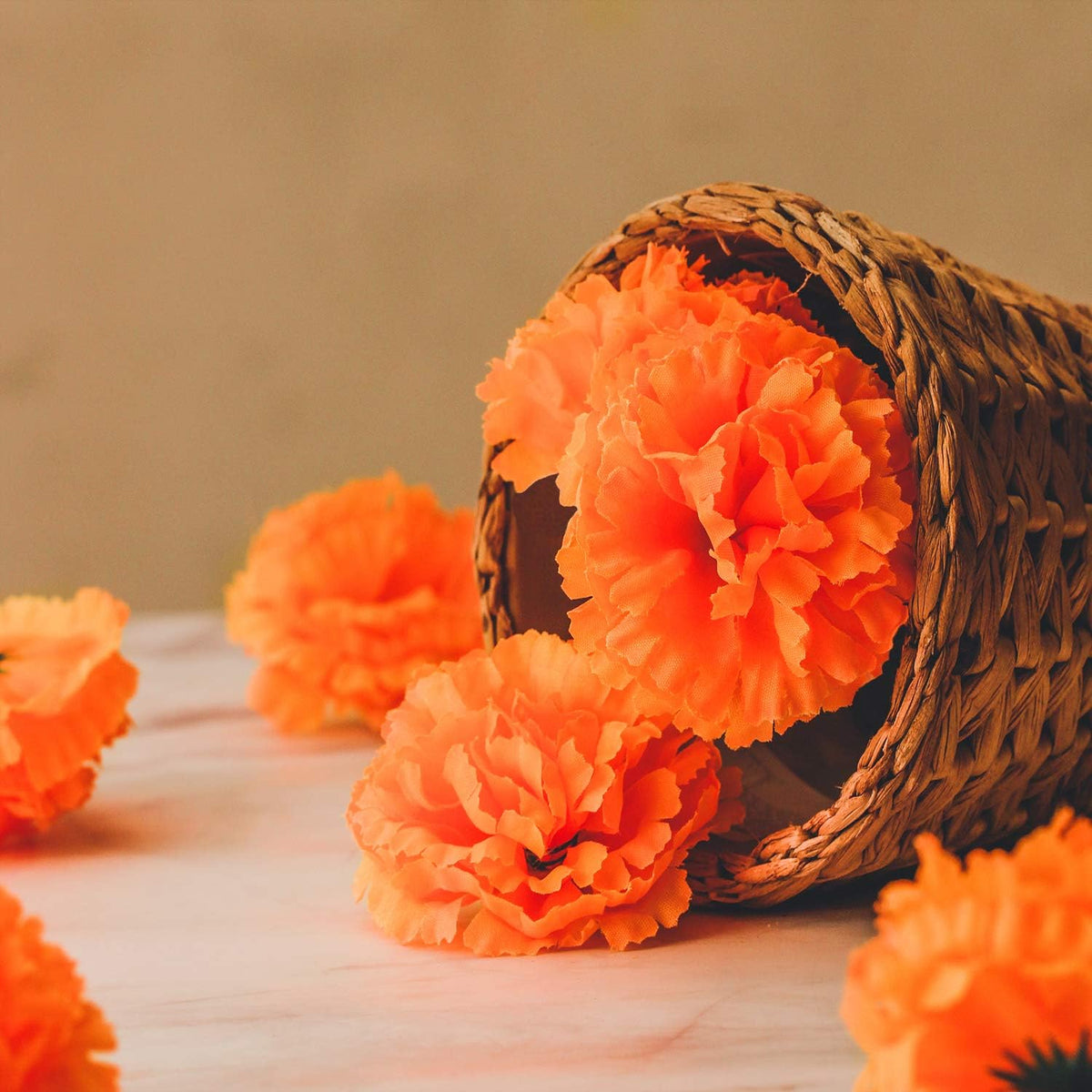 Orange Silk Head Marigold Artificial Flowers For Dia De Los Muertos Diwali