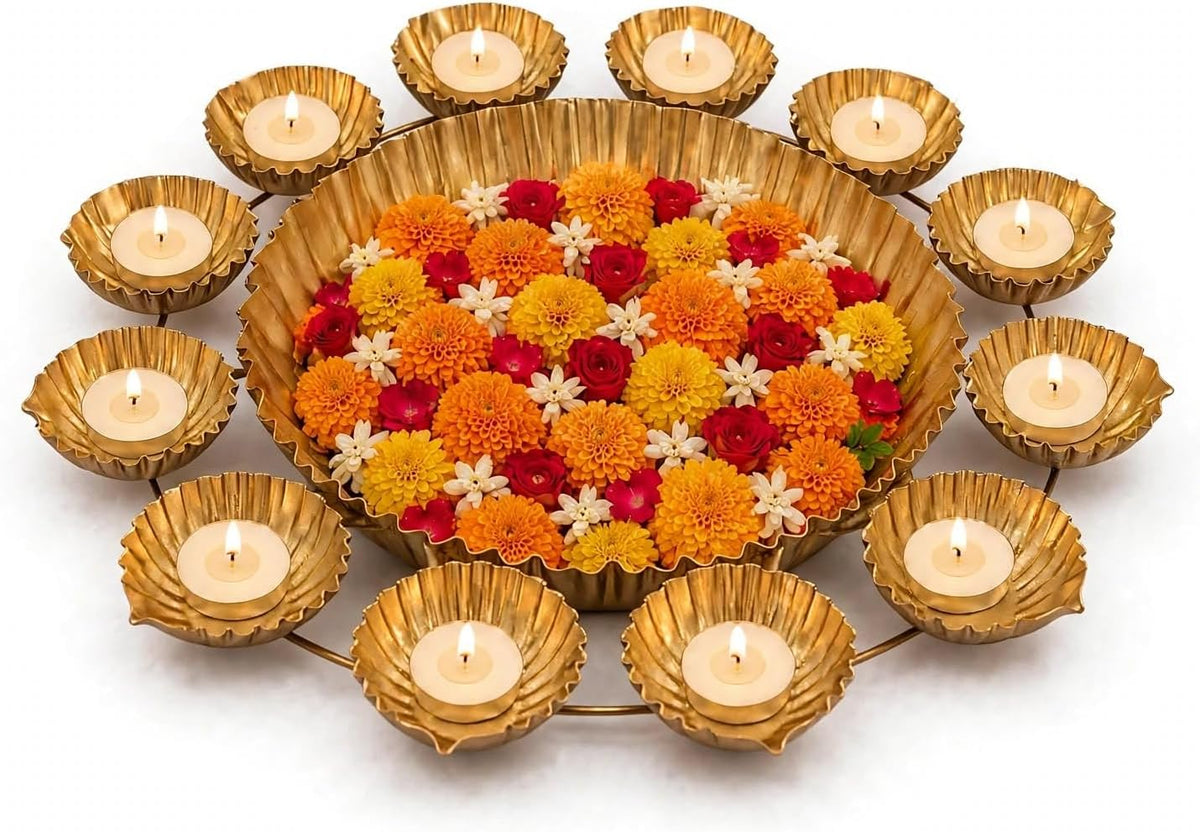Urli Bowl For Diwali Decoration 12 Tealight Candles Holder 14 Inch