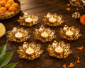 Set of 5 Indian Decorative Diya Holders Lotus Shaped Tealight Candle Holder