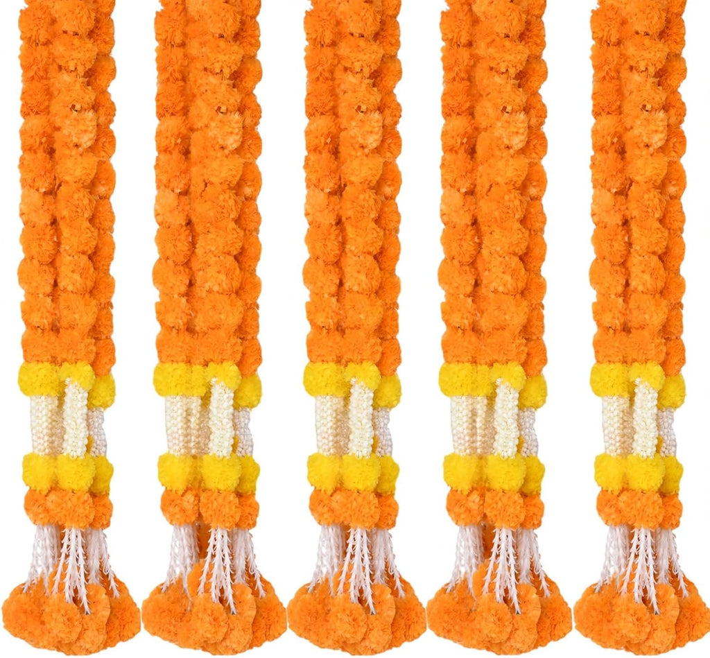 5 Feet Light Orange Marigold Garlands For Decor-Ideal For Diwali Decoration