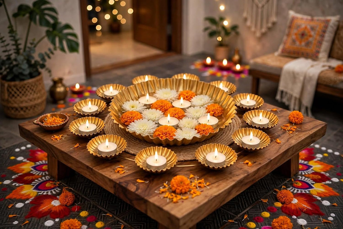 Urli Bowl For Diwali Decoration 12 Tealight Candles Holder 14 Inch