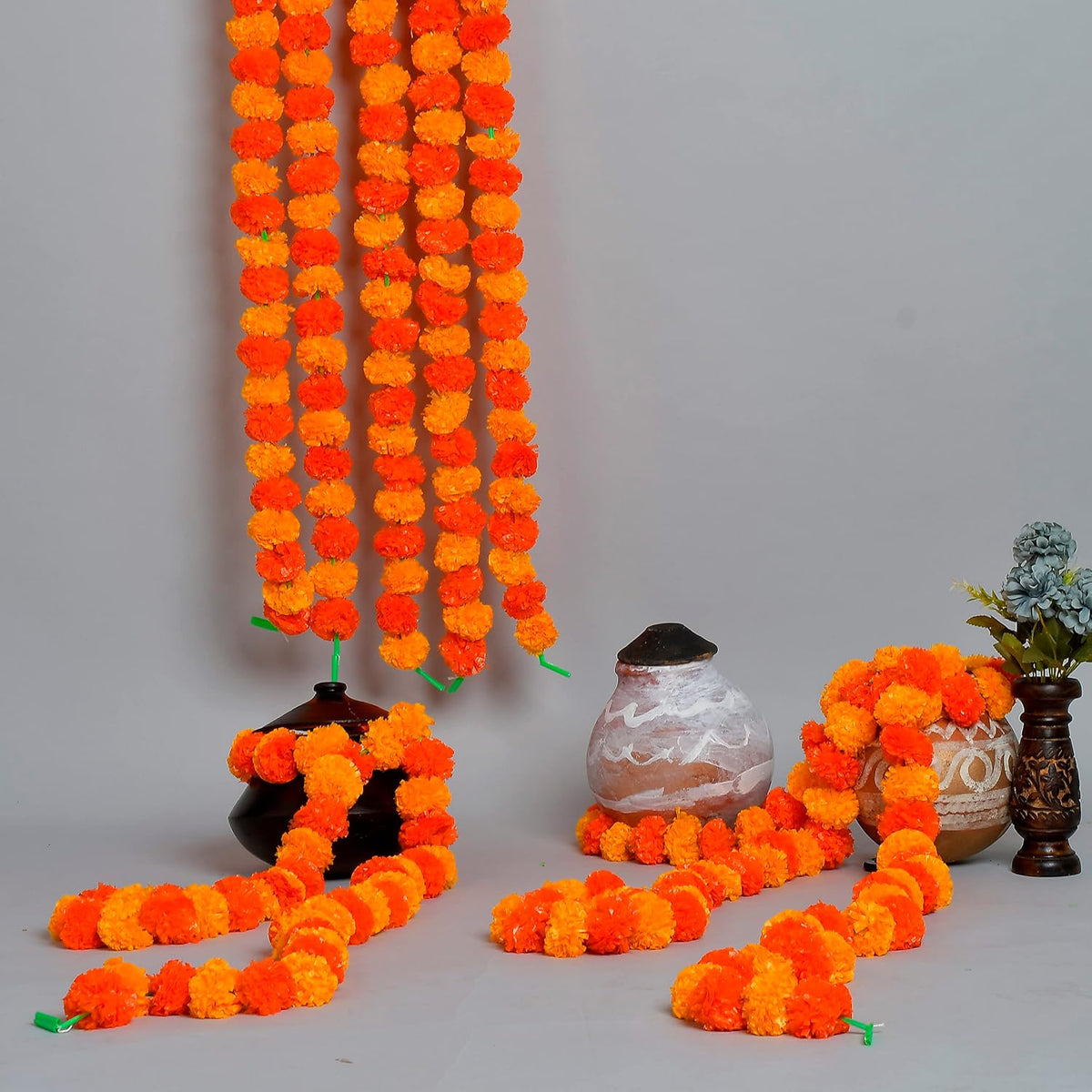 5 PC - 5 feet Marigold Garland |Indian/American Wedding Party Mantle Decoration, Faux Garlands Wedding Garland, Diwali Decoration, Spring Bush Floral! (Yellow)