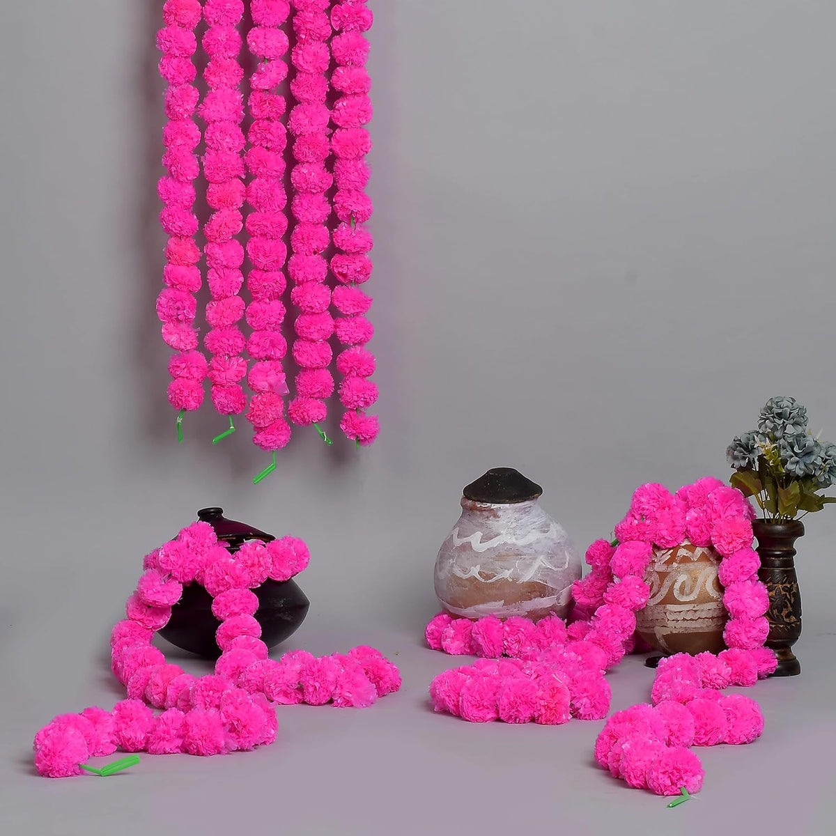 5 PC - 5 feet Marigold Garland |Indian/American Wedding Party Mantle Decoration, Faux Garlands Wedding Garland, Diwali Decoration, Spring Bush Floral! (Light Pink)