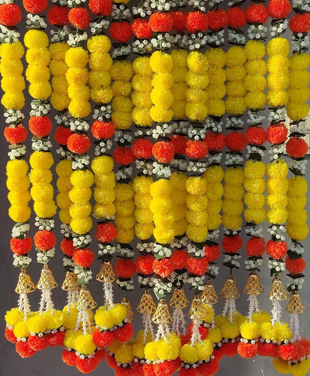 5 Feet Artificial Marigold Garland For Diwali, Yellow And Orange Set Of 5