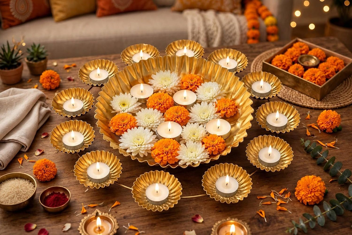 Urli Bowl For Diwali Decoration 12 Tealight Candles Holder 14 Inch