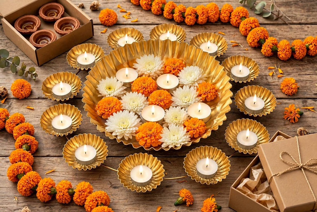 Urli Bowl For Diwali Decoration 12 Tealight Candles Holder 14 Inch