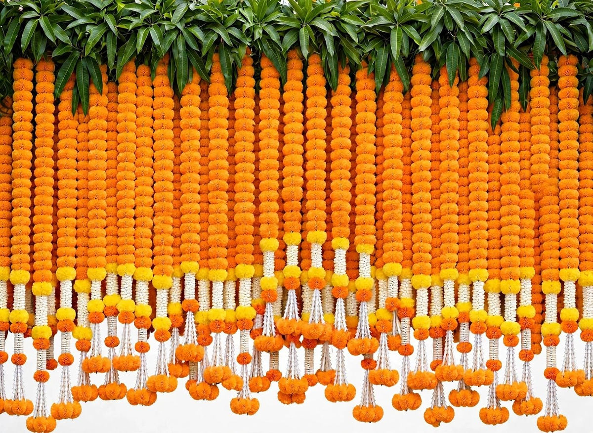 5 Feet Light Orange Marigold Garlands For Decor-Ideal For Diwali Decoration