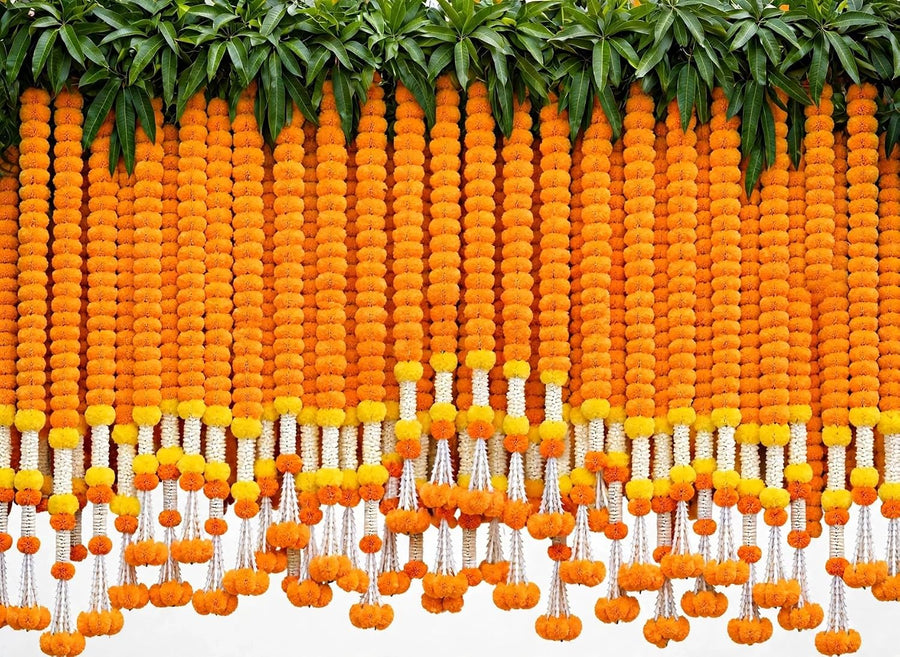 5 Feet Light Orange Marigold Garlands For Decor-Ideal For Diwali Decoration
