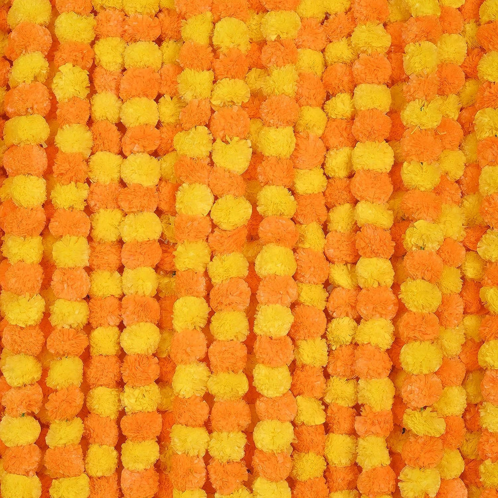 Marigold Garland For Diwali Indian Decorative Flowers Yellow & Orange 5 Pc