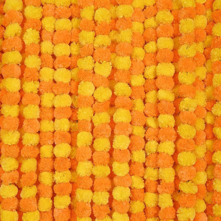 Marigold Garland For Diwali Indian Decorative Flowers Yellow & Orange 5 Pc