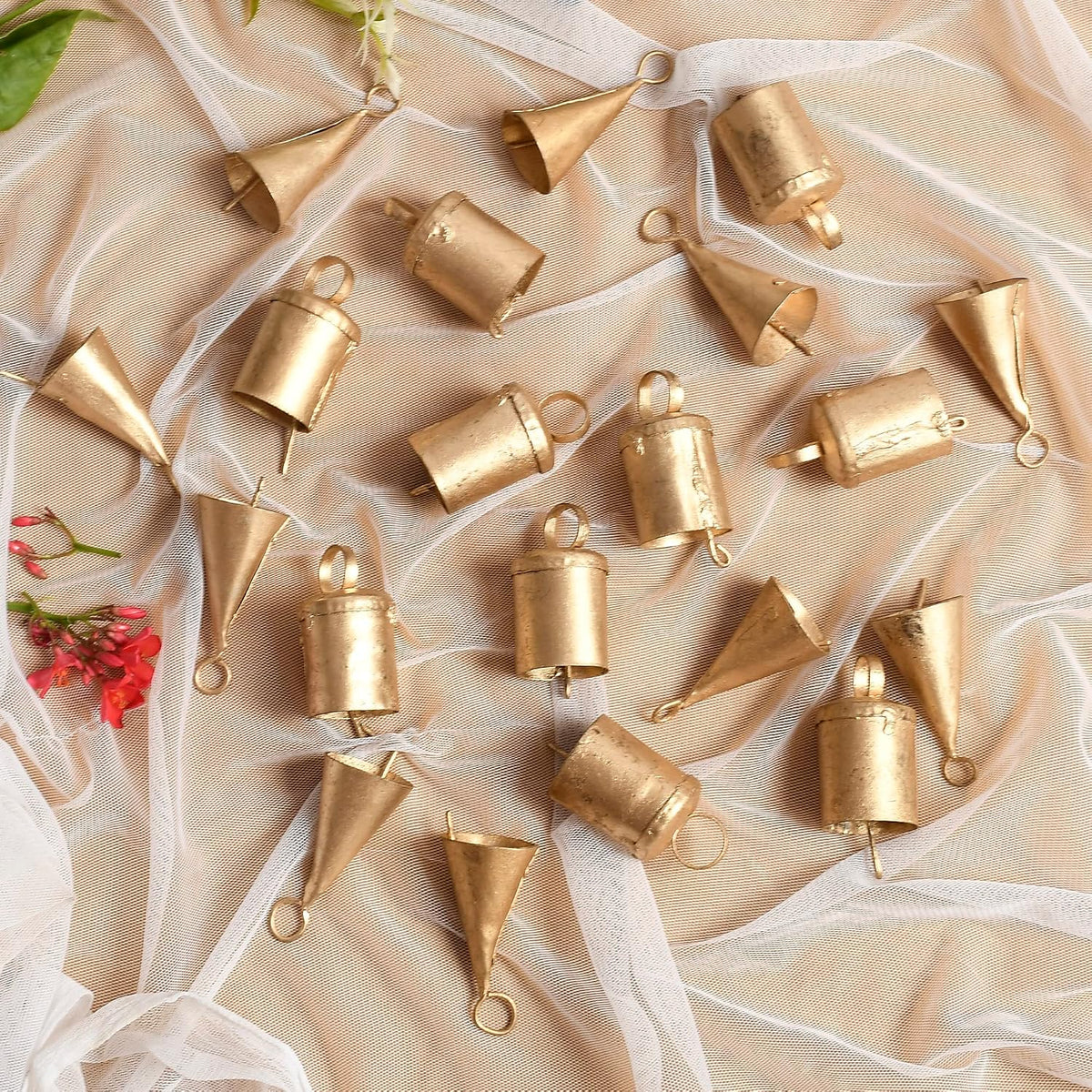 Barn Bells in Small Sizes- 20 Distinctive Golden Rustic Bells - Full of Beautiful Rough Hewn Variations - Perfect for Home Decor Christmas Jingle Bells