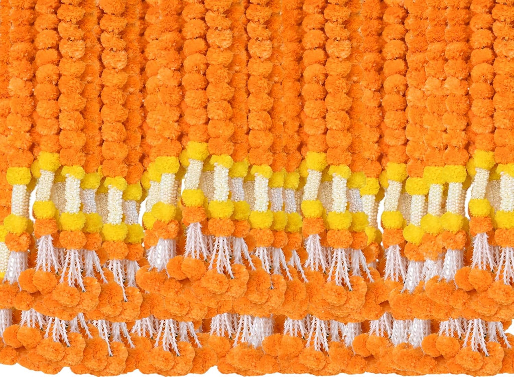 5 Feet Light Orange Marigold Garlands For Decor-Ideal For Diwali Decoration
