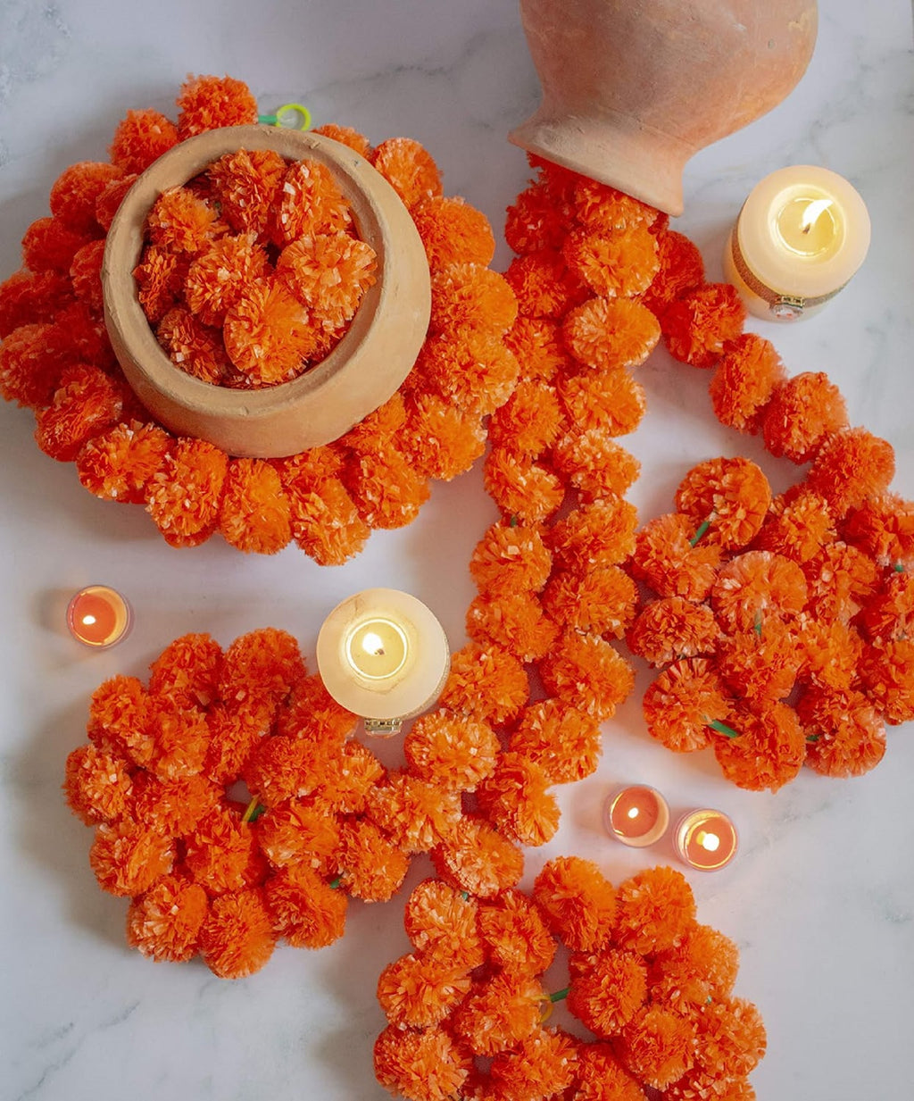 5 Pcs Artificial Marigold Garland for Decoration, Diwali Decor Garlands 5Ft