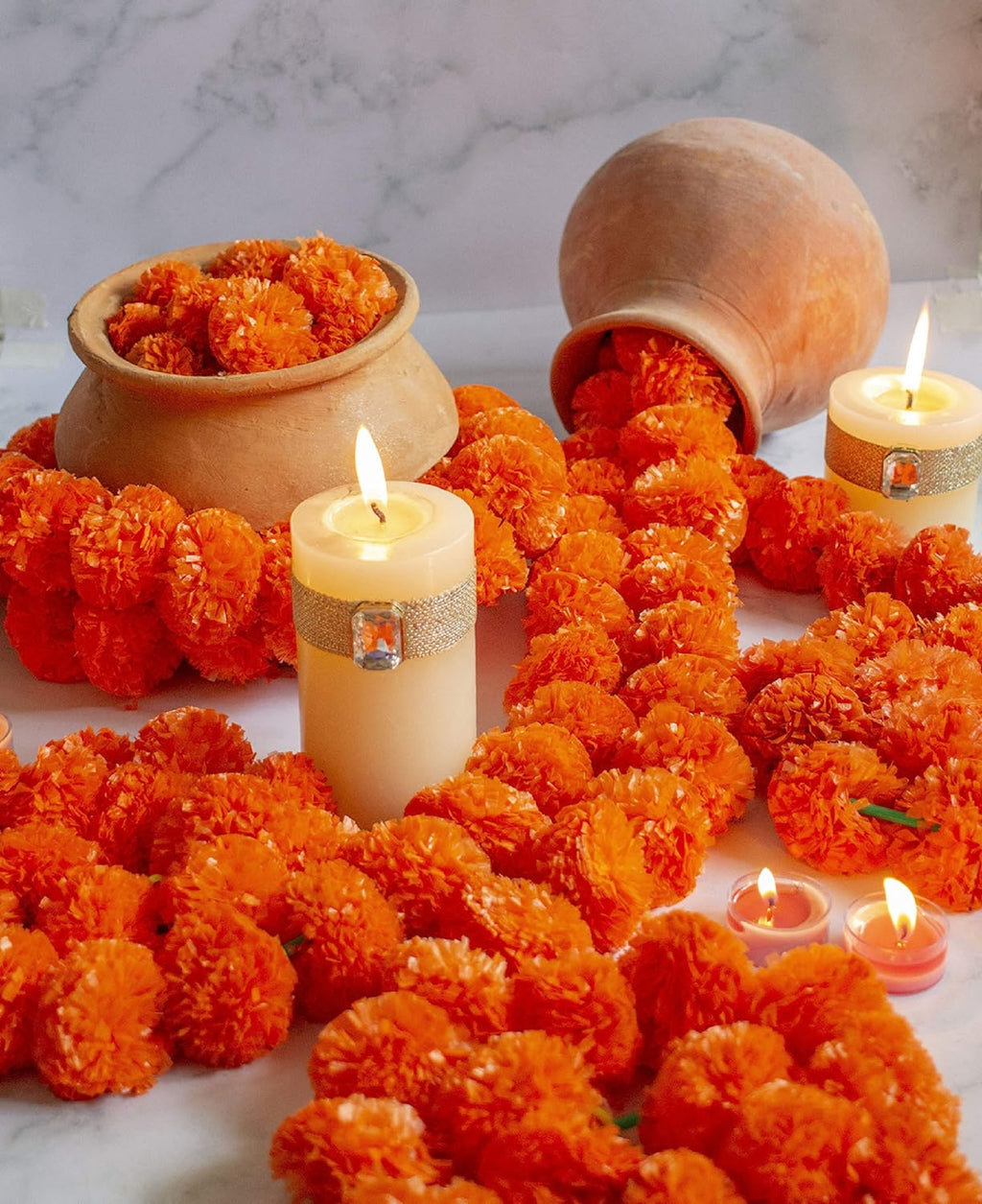 5 Pcs Artificial Marigold Garland for Decoration, Diwali Decor Garlands 5Ft