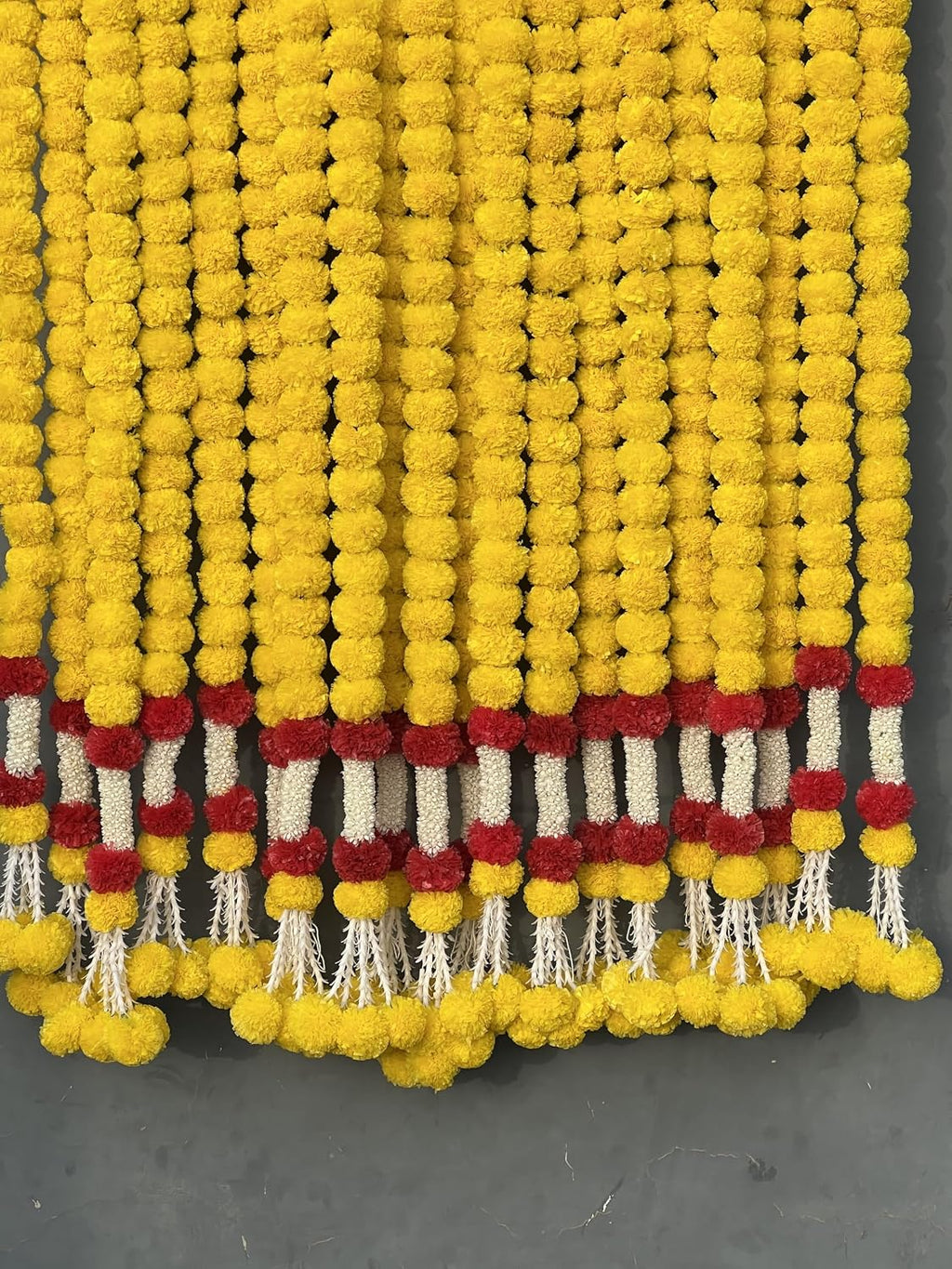 5 Pcs Marigold Garland for Diwali with Jasmine, Indian Arificial Flower 5ft