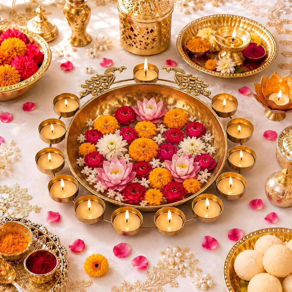 Peacock Urli for Diwali 12 Diya Holders Floating Flower Home Decor