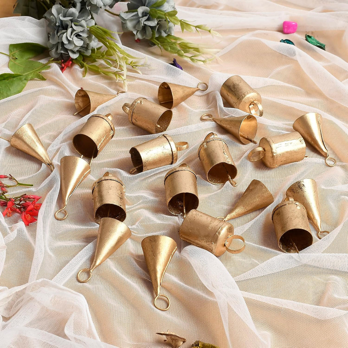 Barn Bells in Small Sizes- 20 Distinctive Golden Rustic Bells - Full of Beautiful Rough Hewn Variations - Perfect for Home Decor Christmas Jingle Bells