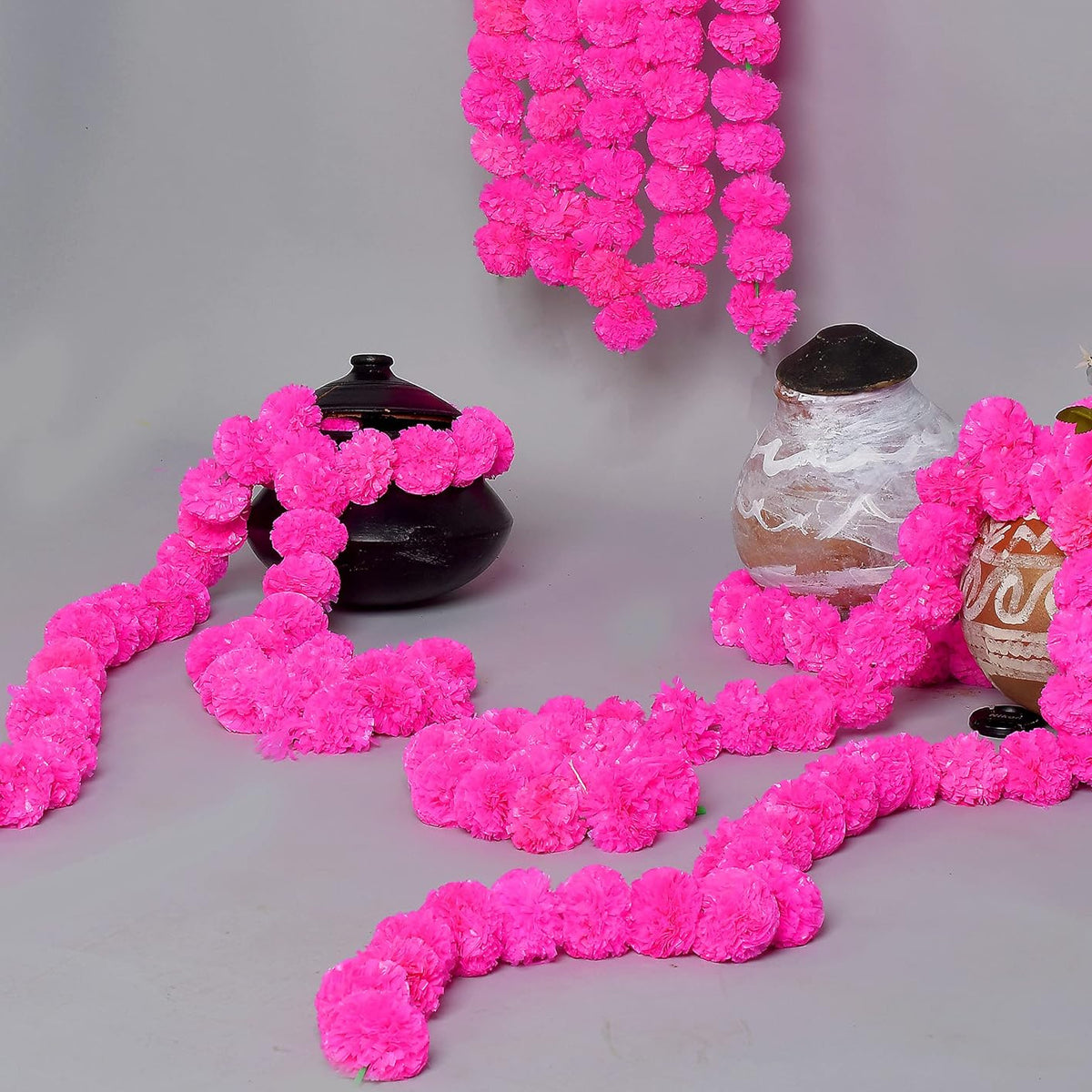 5 PC - 5 feet Marigold Garland |Indian/American Wedding Party Mantle Decoration, Faux Garlands Wedding Garland, Diwali Decoration, Spring Bush Floral! (Light Pink)