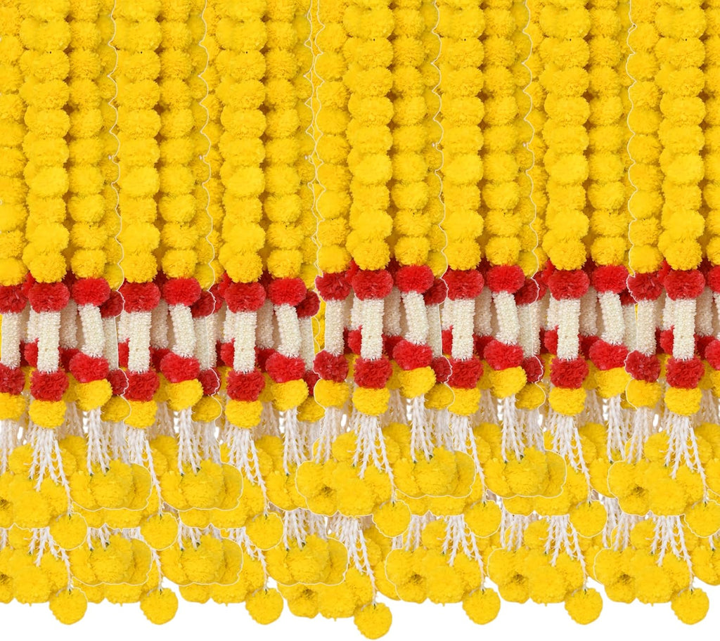 5 Pcs Marigold Garland for Diwali with Jasmine, Indian Arificial Flower 5ft