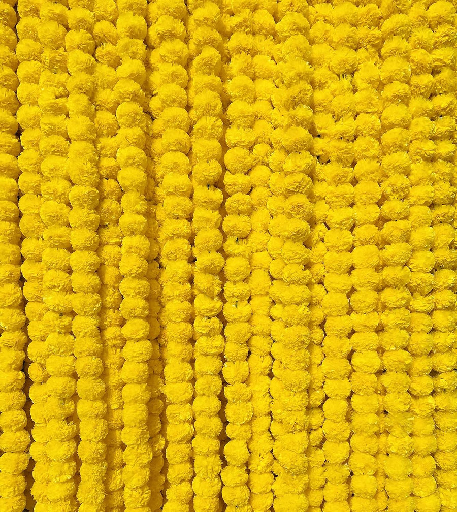 5 PC - 5 feet Marigold Garland |Indian/American Wedding Party Mantle Decoration, Faux Garlands Wedding Garland, Diwali Decoration, Spring Bush Floral! (Yellow)